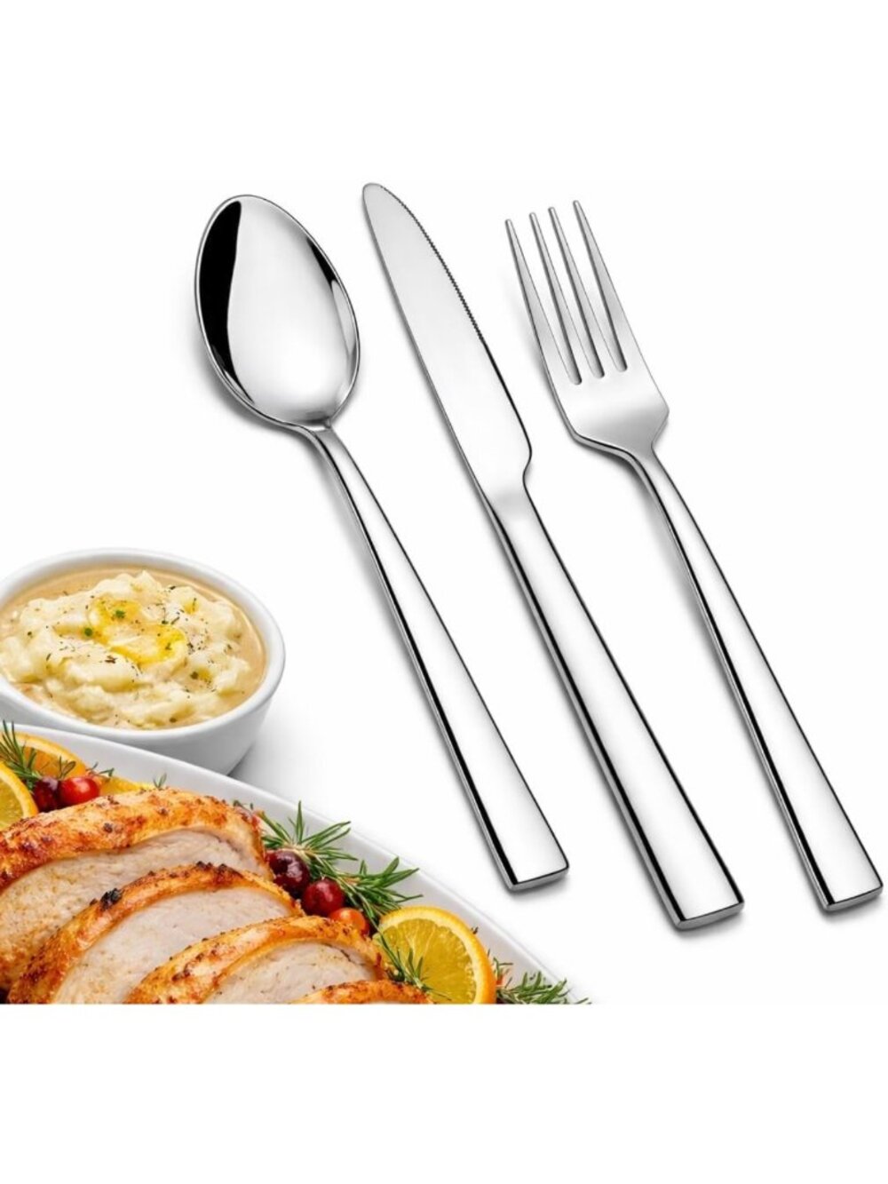 24-Piece Mirror Polished Stainless Steel Flatware Set for 8 - Dishwasher Safe